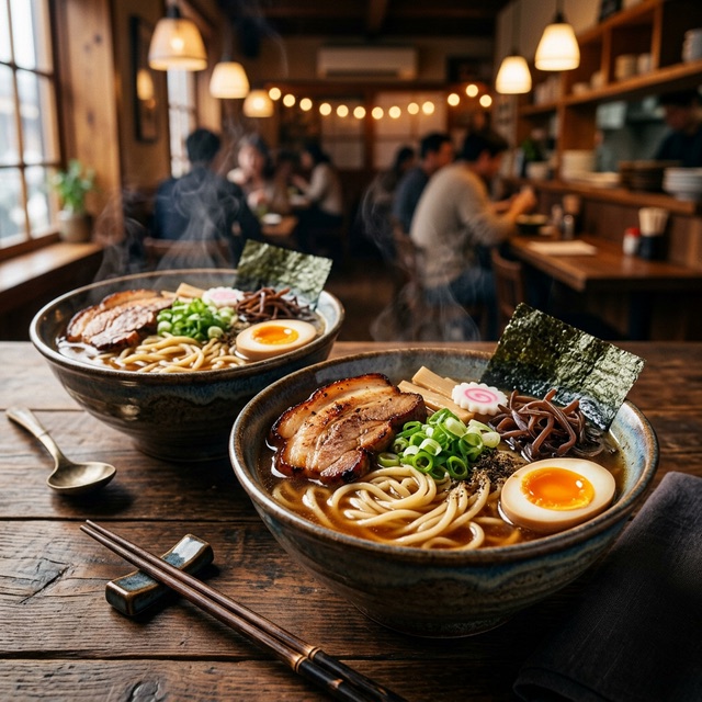Making ramen from scratch together in the kitchen